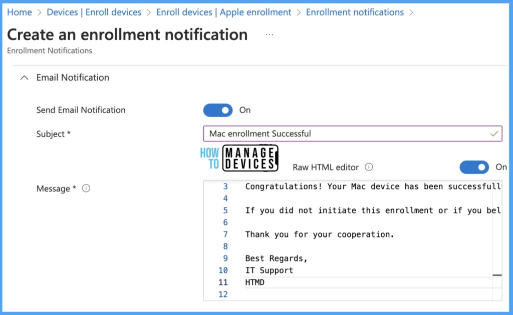 Setup Enrollment Notification in Intune for Mac Devices Fig.8